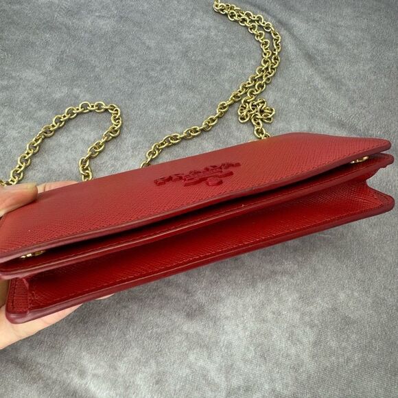 Prada Saffiano Red Mini Bandoliera Chain Clutch Crossbody Bag - Picture 4 of 14
